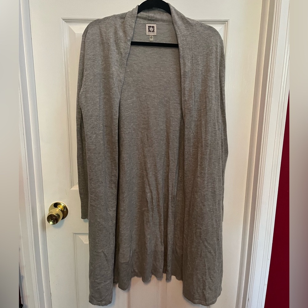 Anne Klein Gray Open-Front Cardigan